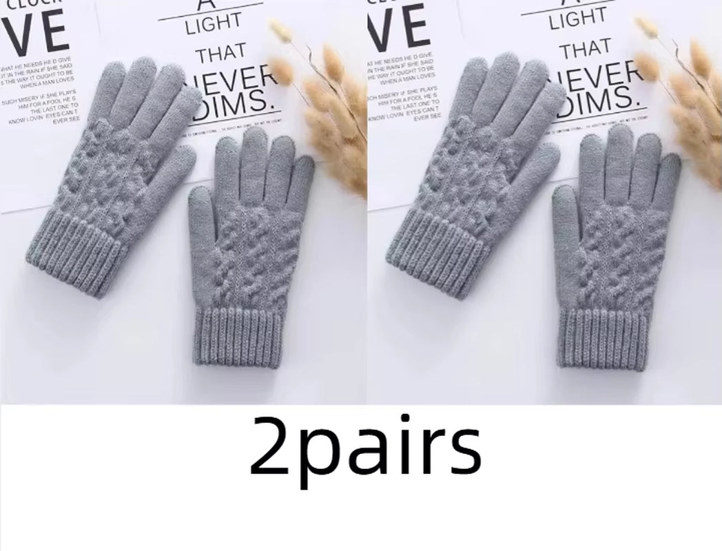 New Men'S Warm Full Finger Gloves Winter Touchscreen plus Fleece Gloves Woman Thickening Wool Knitted Cycling Driving Gloves