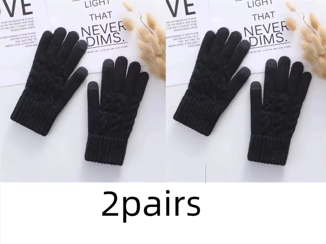 New Men'S Warm Full Finger Gloves Winter Touchscreen plus Fleece Gloves Woman Thickening Wool Knitted Cycling Driving Gloves