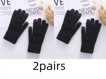 New Men'S Warm Full Finger Gloves Winter Touchscreen plus Fleece Gloves Woman Thickening Wool Knitted Cycling Driving Gloves