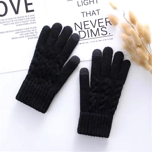 New Men'S Warm Full Finger Gloves Winter Touchscreen plus Fleece Gloves Woman Thickening Wool Knitted Cycling Driving Gloves