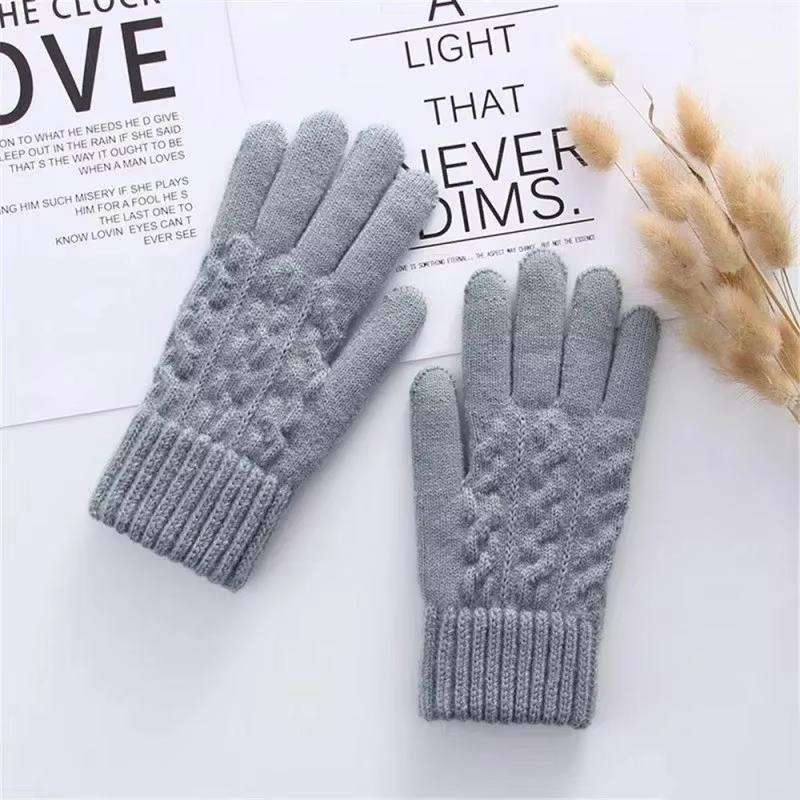 New Men'S Warm Full Finger Gloves Winter Touchscreen plus Fleece Gloves Woman Thickening Wool Knitted Cycling Driving Gloves
