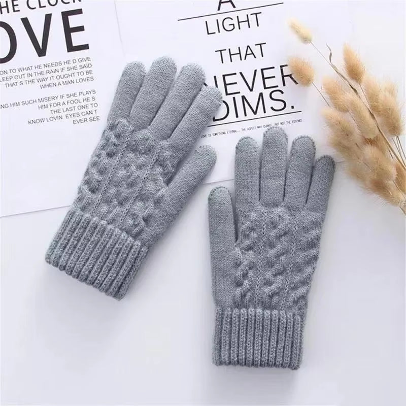 New Men'S Warm Full Finger Gloves Winter Touchscreen plus Fleece Gloves Woman Thickening Wool Knitted Cycling Driving Gloves