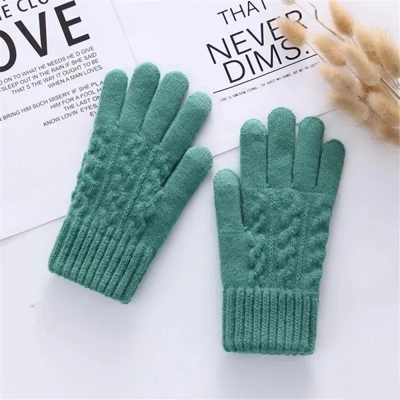 New Men'S Warm Full Finger Gloves Winter Touchscreen plus Fleece Gloves Woman Thickening Wool Knitted Cycling Driving Gloves