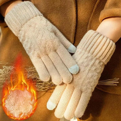 New Men'S Warm Full Finger Gloves Winter Touchscreen plus Fleece Gloves Woman Thickening Wool Knitted Cycling Driving Gloves