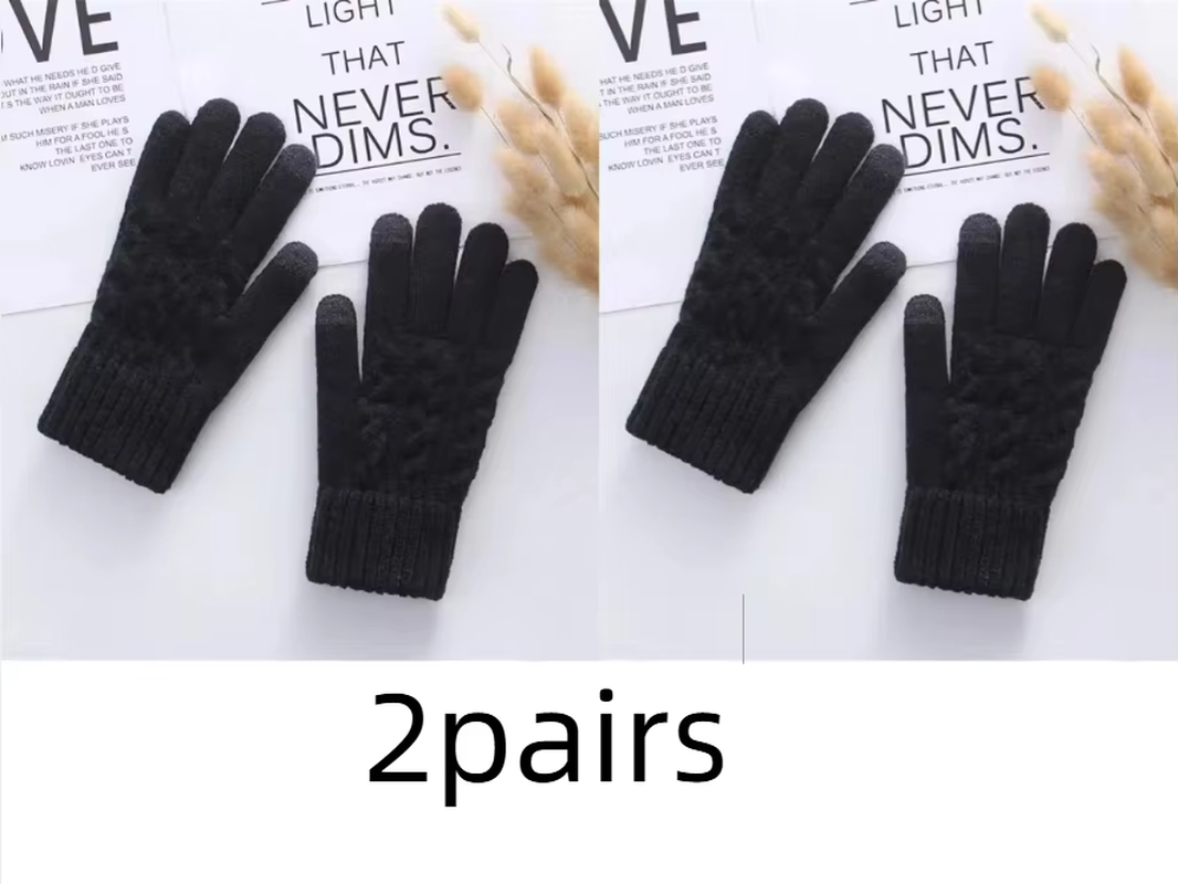 New Men'S Warm Full Finger Gloves Winter Touchscreen plus Fleece Gloves Woman Thickening Wool Knitted Cycling Driving Gloves