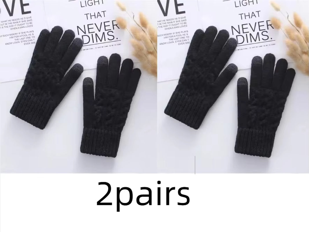 New Men'S Warm Full Finger Gloves Winter Touchscreen plus Fleece Gloves Woman Thickening Wool Knitted Cycling Driving Gloves
