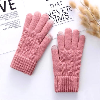 New Men'S Warm Full Finger Gloves Winter Touchscreen plus Fleece Gloves Woman Thickening Wool Knitted Cycling Driving Gloves
