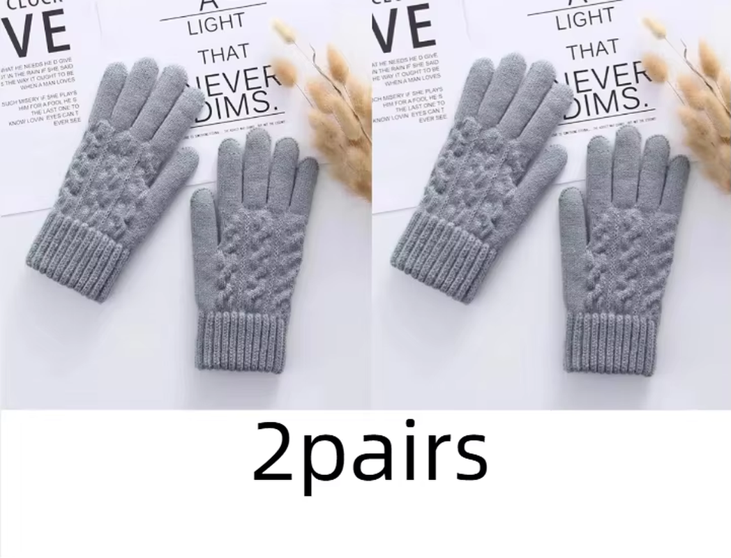 New Men'S Warm Full Finger Gloves Winter Touchscreen plus Fleece Gloves Woman Thickening Wool Knitted Cycling Driving Gloves