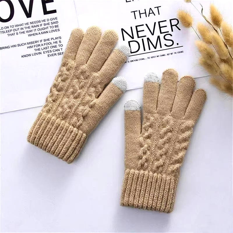 New Men'S Warm Full Finger Gloves Winter Touchscreen plus Fleece Gloves Woman Thickening Wool Knitted Cycling Driving Gloves