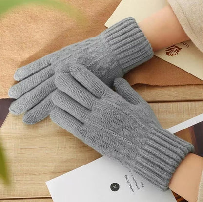 New Men'S Warm Full Finger Gloves Winter Touchscreen plus Fleece Gloves Woman Thickening Wool Knitted Cycling Driving Gloves
