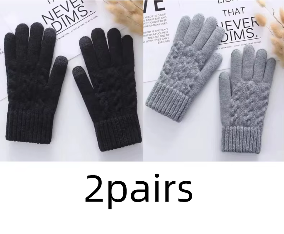 New Men'S Warm Full Finger Gloves Winter Touchscreen plus Fleece Gloves Woman Thickening Wool Knitted Cycling Driving Gloves