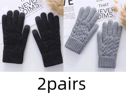 New Men'S Warm Full Finger Gloves Winter Touchscreen plus Fleece Gloves Woman Thickening Wool Knitted Cycling Driving Gloves