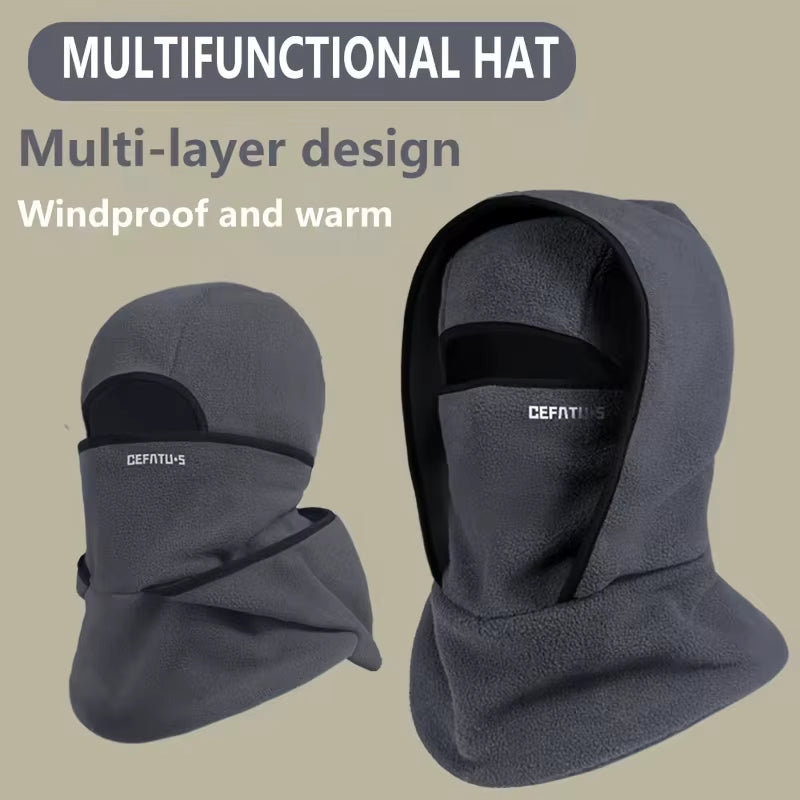 Outdoor Autumn and Winter Season Warm One-Piece Hat, Two-Layer Hat Design, Balaclava Hat, Can Be Used with Helmets, Unisex